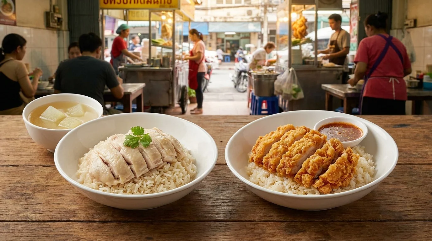 ข้าวมันไก่ต้ม vs ข้าวมันไก่ทอด